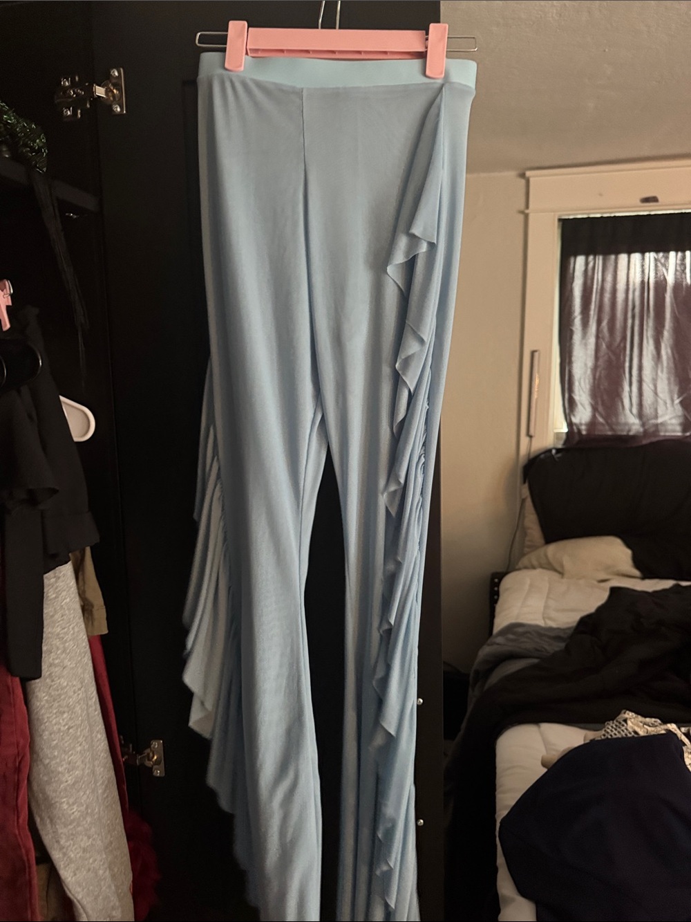 Women's Light Blue Ruffle Side Pants